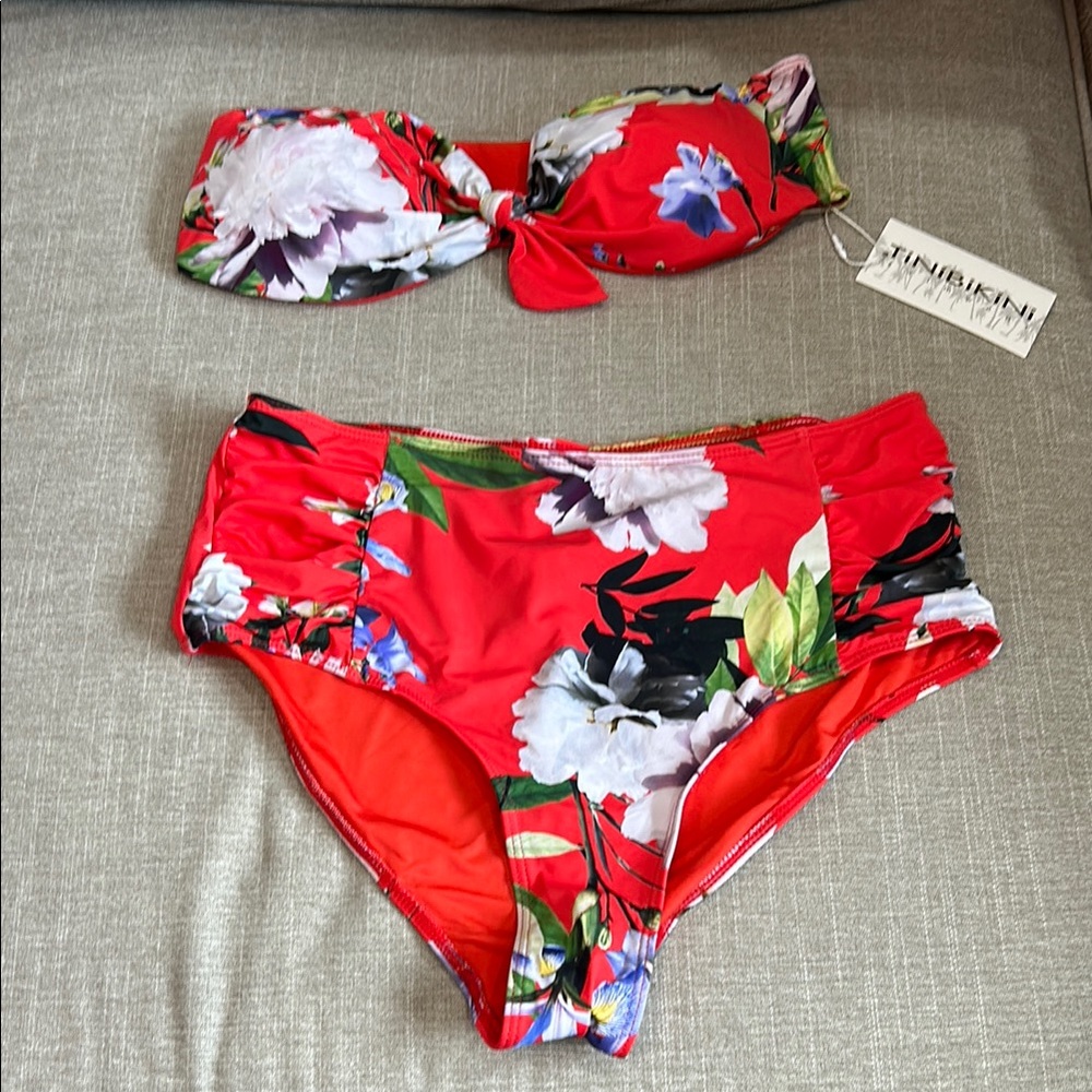 TiniBikini Floral Red Bikini Set